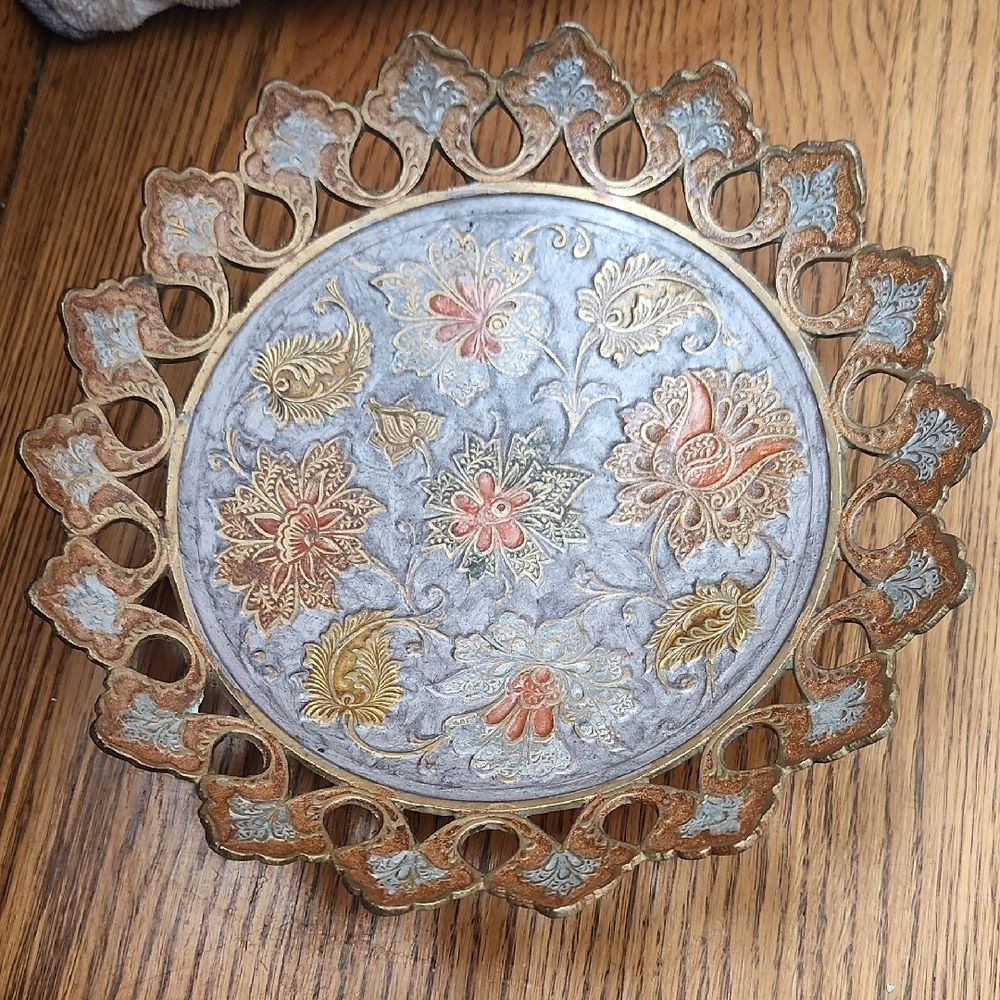 Rare BEEJAY Floral Decorative Brass Bowl